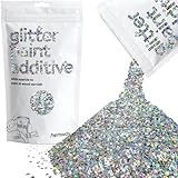 Hemway | Glitter Paint Additive 110g / 3.5oz Acrylic Latex Emulsion Water Based Paints Interior/Exterior Wall, Ceiling, Wood, Metal, Varnish, Dead Flat, Matte (Silver Holographic Stars and Moons)