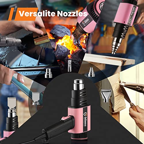 1800W Heat Gun, Gogonova Heavy Duty Soldering Hot Air Gun, Stepless Adjustment 122℉ To 1202℉ With Application Icon, Dual Airflow, Compact Design With 5 Nozzles For Shrink Tubing, Wrap, Crafts(Pink) #TOP5