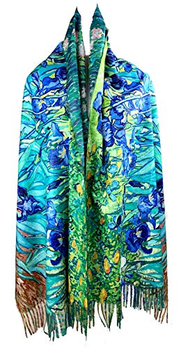 Plum Feathers Super Soft Cashmere Feel Double Sided Reversible Art Shawl Scarf Van Gogh Monet Klimt Inspired2