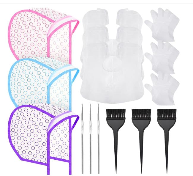 Highlight Cap, 15 Pcs Hair Highlighting Kit with Dye Brushes, Salon & Home Hair Coloring Tools, Highlight Caps for Hair Dyeing Practice, Gift for Beauty Enthusiasts-image-11