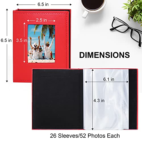 Image of Vienrose Small Photo Album 4x6 Holds 52 Photos, 2 Pack Mini Leather Photo Album with Cover Window, Acid-Free Baby Picture Album for Wedding, Family, Travel & Gift Keepsake, Red