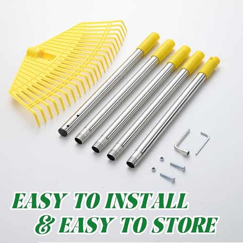 Garden Rake, Extra Wide 42 cm Leaf Rake, 23 Flexible Tines, 203 cm Adjustable Plastic Rake, Yellow - Image 7