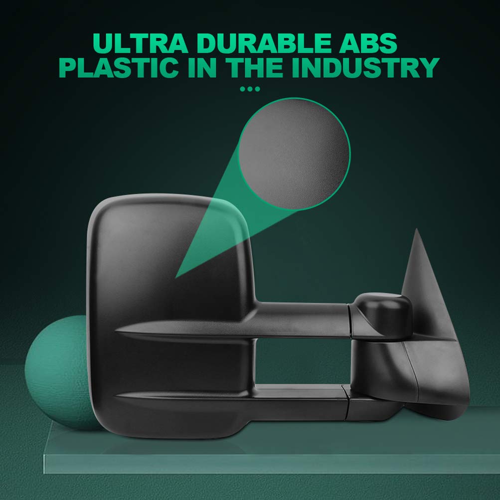 AUTOMUTO Manual Towing Mirrors For Chevy Silverado & GMC Sierra - Driver & Passenger Side Black Tow Mirrors - View #8