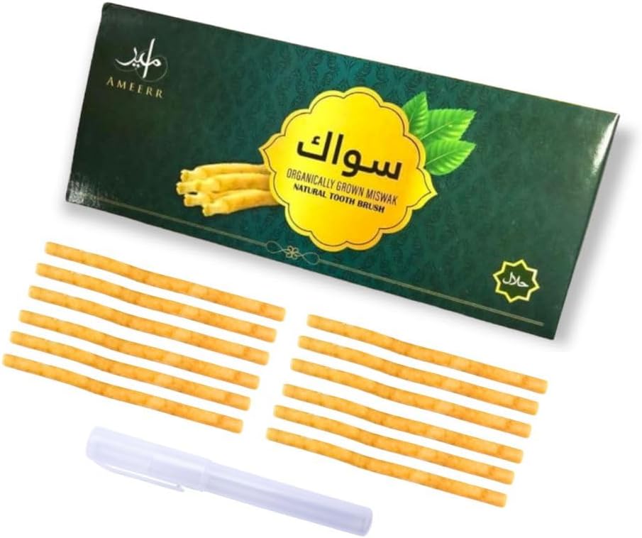 Miswak Stick for Teeth Organic | Pack of 12 Natural Sewak Toothbrush Sticks | Premium Siwak | Natural Chew Stick for Humans | with Pen Holder