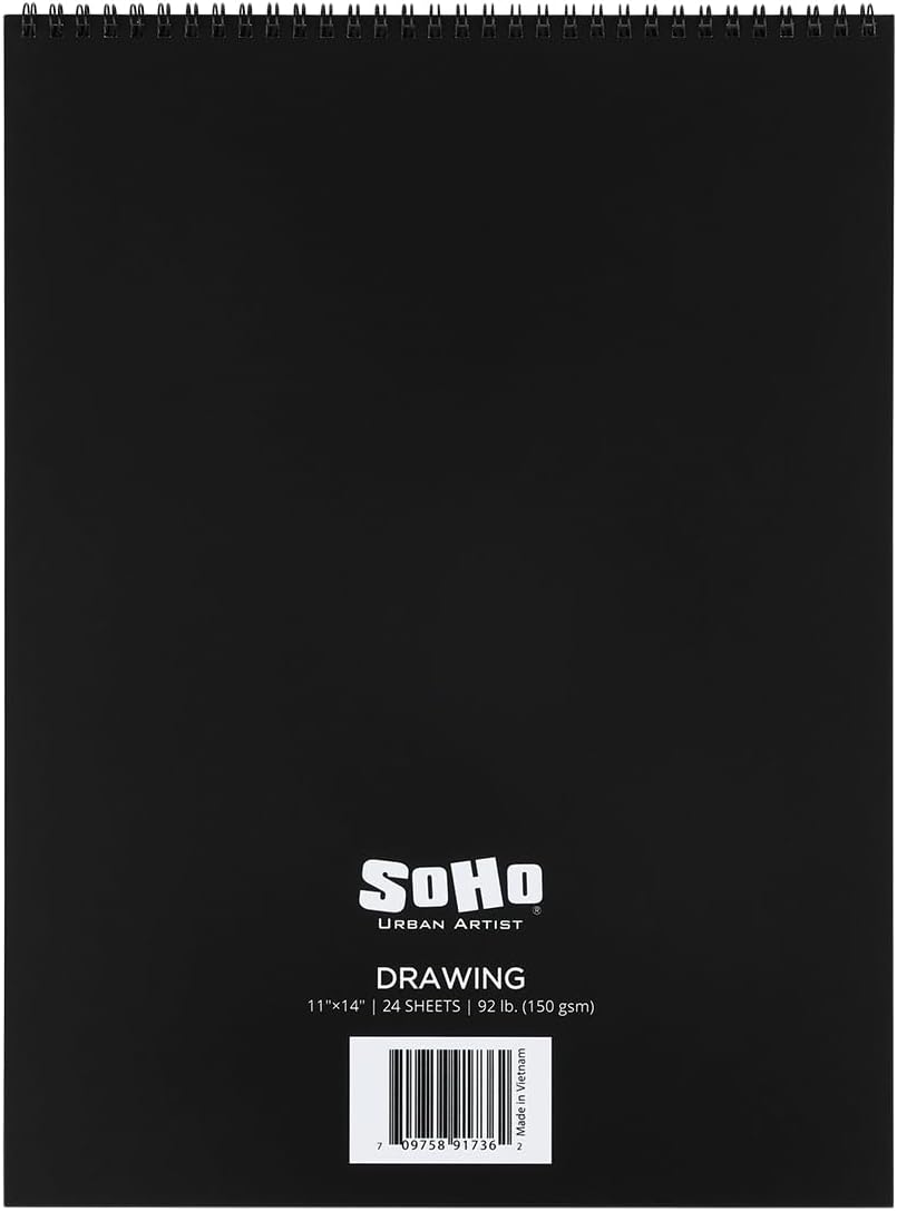 SoHo Urban Artist Softcover Drawing Pad - 11"x14", 2 Pack w/48 Sheets Total - 92 lbs/150gsm, Mixed Media Sketchbook, Dual-Sided, Acid-Free, Wire-Bound, Micro-Perforated, Repeated Erasing & Reworking