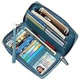 Lavemi Women's RFID Blocking Leather Zip Around Wallet Large Phone Holder Clutch Travel Purse Wristlet(Large Size Light Green)