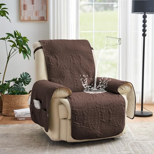 Image of Quilted Recliner Chair Covers,Water-Repellent Recliner Slipcovers, Recliner Covers Stay in Place, Pet Friendly Recliner Cover for Dogs, Washable Chair Protector (Recliner 22 inch, Chocolate)