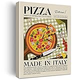 Mid Century Modern Kitchen Wall Decor Art Food Italy Pizza Canvas Print Framed Retro Exhibition...