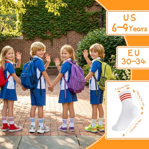 Jspupifip 6 Pairs Kids Girls Pink White Crew Athletic Socks Age 3-12 Years — view 6