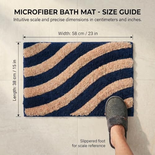 Image of Super Soft Microfiber 2800 GSM Bathroom Mat - Anti Skid, Quick Dry, Water Absorbent, Machine Washable - Floor Mat for Bedroom, Living Room, Doormat for Home (38 x 58 cm), Navy Blue