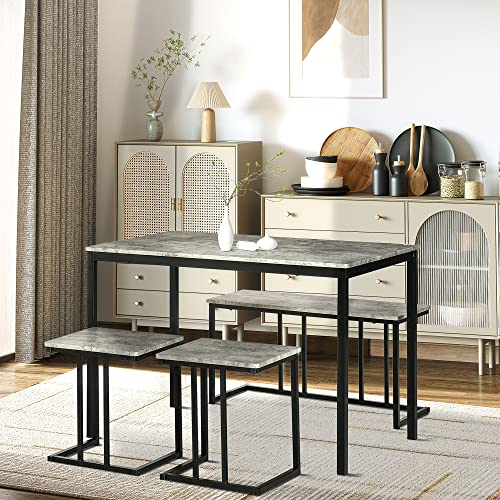 HOMCOM Essgruppe 4er-Set, kü horizontal für Familie, Esszimmer & Wohnzimmer, moderne Grau Farbe, ideal für 4 Personen