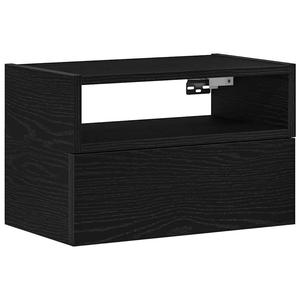 Table de chevet murale noir 45cm en bois avec tiroir