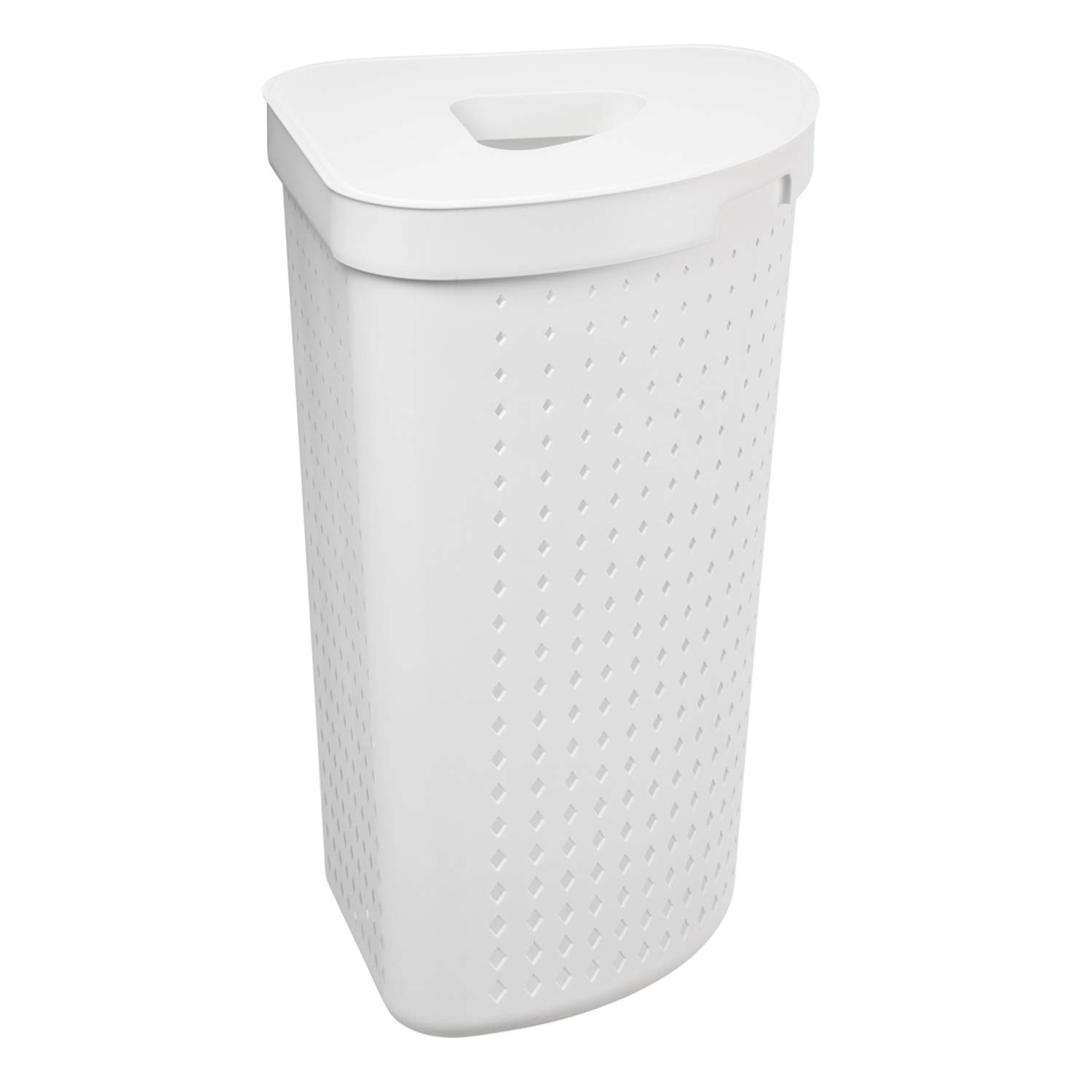 Plast Team Seoul Portabiancheria Angolare Cesto Biancheria Stile Scandinavo Ampio ed Elegante 62L Apertura Forma Diamante (Bianco)