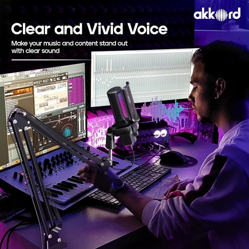 Image of Akkord USB Microphone with Boom Arm - 192kHz /24Bit Cardioid Condenser Mic for Podcasting, Streaming, Gaming, Voice Recording - Plug & Play, Shock Mount, Pop Filter for PC /Mac