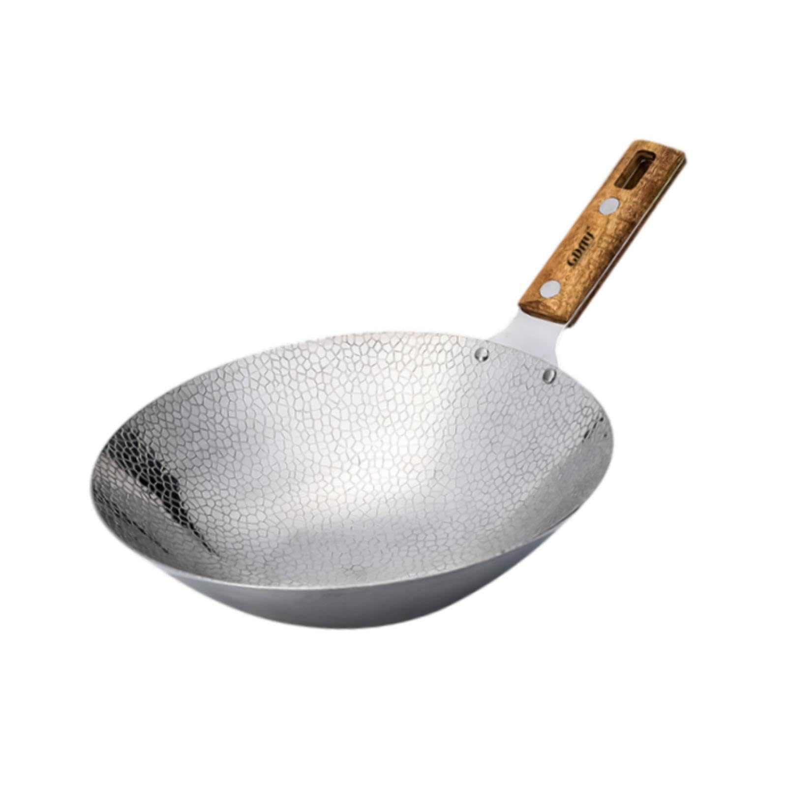 Wok antiadhésif en fonte Yajuyi de 22cm avec manche en bois et acier