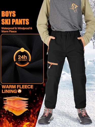 linlon Kids Boy's Snow Waterproof Pants Youth Fleece Lind Hiking Softshell Warm Insulated Trousers3