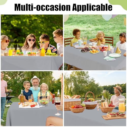 Image of Smiry Disposable Table Cloth 3 Pack, 54 x 108 Inch Waterproof Plastic Tablecloth, Decorative Rectangle Table Covers for Party, Birthday, Picnic, Grey