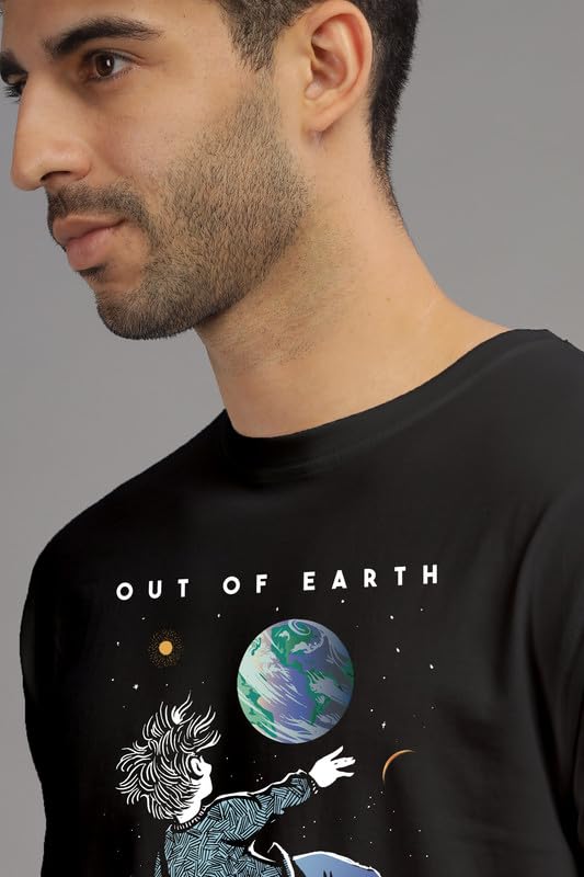 Image of XENOVAURBAN Men's Graphic Printed RN-Earth Round Neck Regular and Plus Size Cotton T-Shirt
