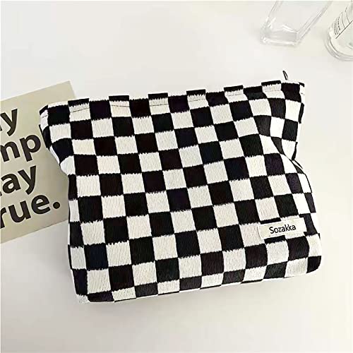 KEYRI Make up Bag Toiletry Bag Portable Travel Makeup Pouch Mini Cosmetic Bag Plaid Corduroy Zipper Pouch Cosmetic Organizer for Women and Girls Small Make up Bag (Black) - Image 3