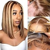 Ombre Lace Front Wig Human Hair Bob Wig Human Hair 13x4 Frontal Lace Wig P4/27 Highlight Bob Wigs for Black Women 150% Density Glueless Wigs Human Hair Pre Plucked with Baby Hair 10 Inch