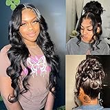 360 Lace Front Wigs Human Hair for Black Women Pre Plucked Hairline Bodywave Wig 180 Density Lace Frontal Real Virgin Soft Brazilian Hair Bleached Knots Natural Black 360 Full Lace Human Hair Wigs by Yokada Hair（18 Inch, 360 bodywave wig）