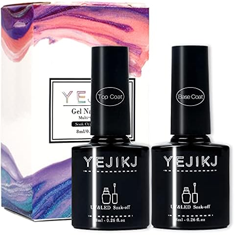 Base Coat No Wipe Top Coat Set, Gel Polish UV LED Gel Nail Polish, Base Coat and Top Coat Nails Manicure Kit 2 Pieces 8 ml Gift Set Gel Nails Set Cover
