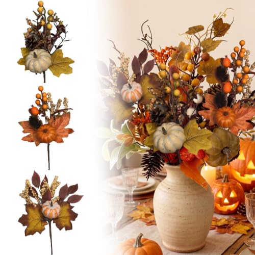 Artificial Flowers Indoor, Lightweight Weather Resistant Fade Resistant Plastic Fall Decor with Pumpkin Berries,Realistic Halloween Decoration Insert for Garden Patio Home Centerpieces (Orange-White) - image 6