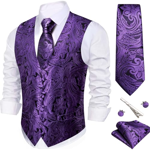 Image of Barry.Wang Men's Suit Vest Formal /Leisure Paisley Jacquard Silk Tie Pocket Square Waistcoat Set Wedding 5PCS