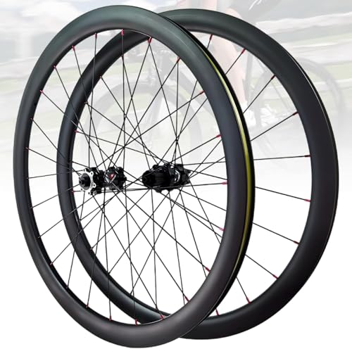 Set di ruote per bici da strada: cerchi in fibra di carbonio 700C opachi, clincher/cavi per bici da strada, altezza 38/50 mm, larghezza interna 21 mm, larghezza esterna 28 mm. Ruota anteriore da 38 mm 820 g, ruota posteriore 920 g; ruota anteriore da 50 mm 830 g, ruota posteriore 945 g.