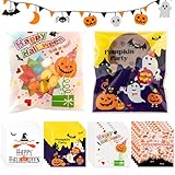 Leikedun 200 Piezas Halloween Bolsa de Dulces, 4 Estilos Bolsas Autoadhesivas para Truco o Trato, Bolsa de Galletas de Halloween para Caramelo, Regalo para Fiesta Halloween Chocolate, Bizcocho