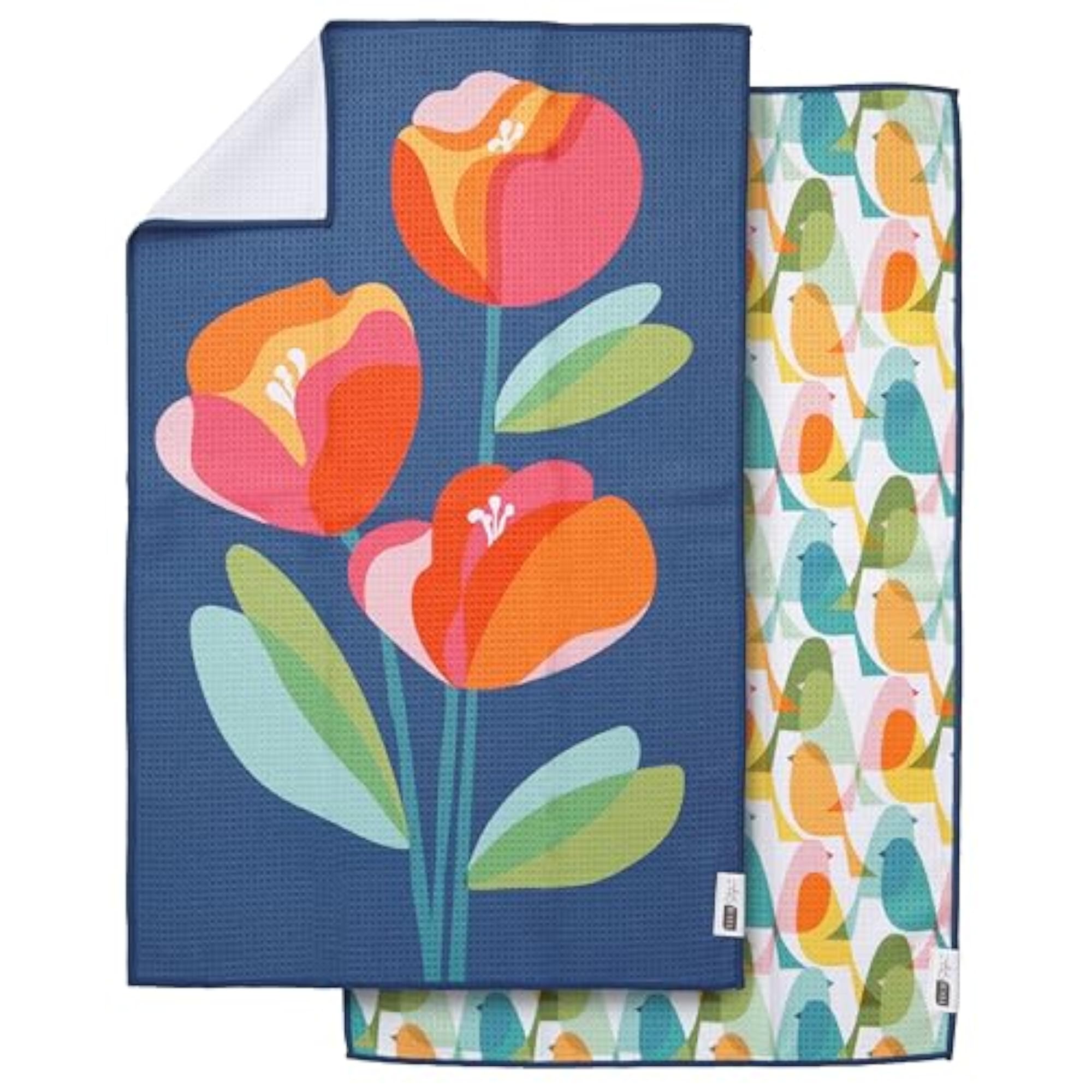 Waffle Microfiber Kitchen Towel 2pc Set, Floral Design Gift