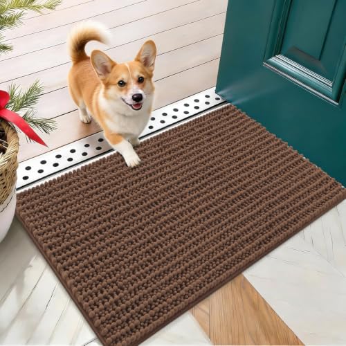 Image of OLANLY Dog Door Mat for Muddy Paws 24x16, Ultra-Absorbent Chenille Mud Mat
