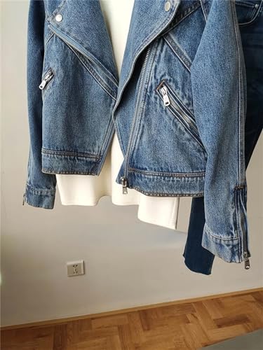 Generic 7Z308 Spring Autumn Women Denim Jacket Casual Lady Moto Biker Coat Vintage Lapel Zipper Jean Jacket thumb #4