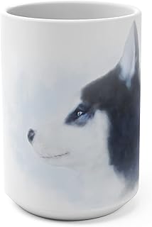 Siberian Husky Gifts For Husky Owner, Siberian Husky Mug, Siberian Husky Art Dog Mug, Cute Dog Coffee Mug Gift For Dog Mom, Large Coffee Mug Dog Lovers, White Ceramic 15 Oz (Dog Front)