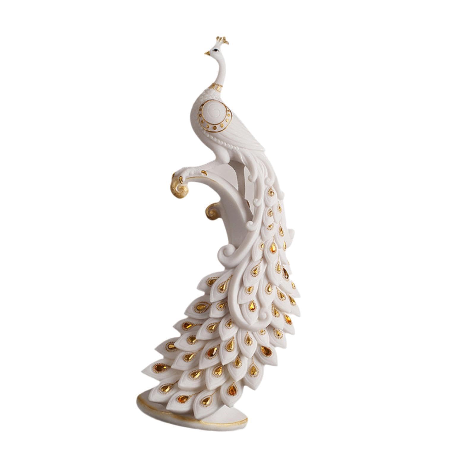 Elegante statua di pavone, decorazione per la casa, artigianato artistico, pregevole fattura, scultura in resina, oggetti da collezione, regalo, Bianco, 16x12.5x40 cm