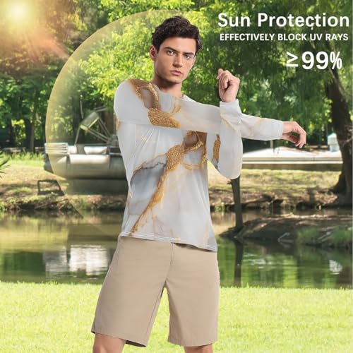Marble White White Men's UPF 50+ Loose Crew Neck Round Neck Mens Sun Protection Long Sleeve Beach4
