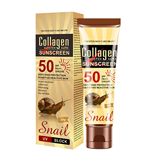 Ingzy Crème solaire à l'escargot au collagène SPF 50 - Crème solaire anti-uv hydratante - Crème solaire blanchissante anti-âge Crème anti-huile pour les soins du visage Cover