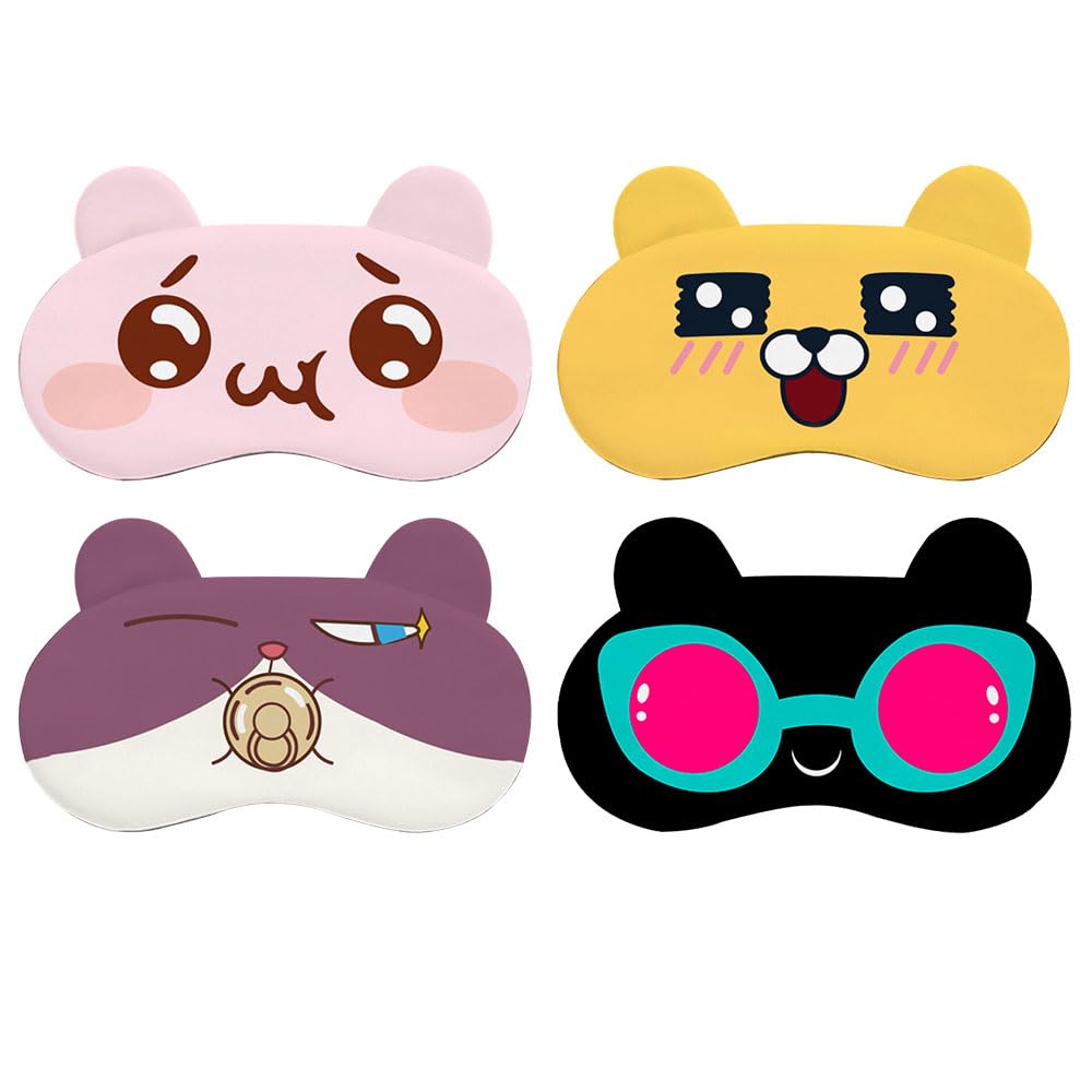 JZS Cute Sleeping Eye Masks Soft Fluffy Resting Travel Sleeping Funny Eye Cover Blindfold Eyeshade Cartoon Eye Masks for Kids Adult, 4 Pack