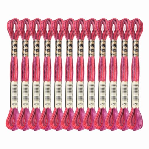 Image of PATIKIL 12 Skeins Embroidery Floss, Polyester Embroidery Threads Bracelets String for Cross-Stitch Hand Embroidery, Red Purple