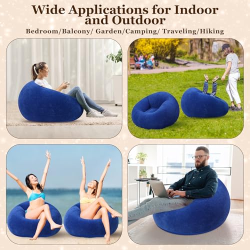 Image of Realspring Inflatable Bean Bag Chairs Outdoor Blow up Camping Chairs Inflatable Lazy Sofa Folding Portable Bean Bag Loungers Couch for Movie Night(Dark Blue,12 Pcs)