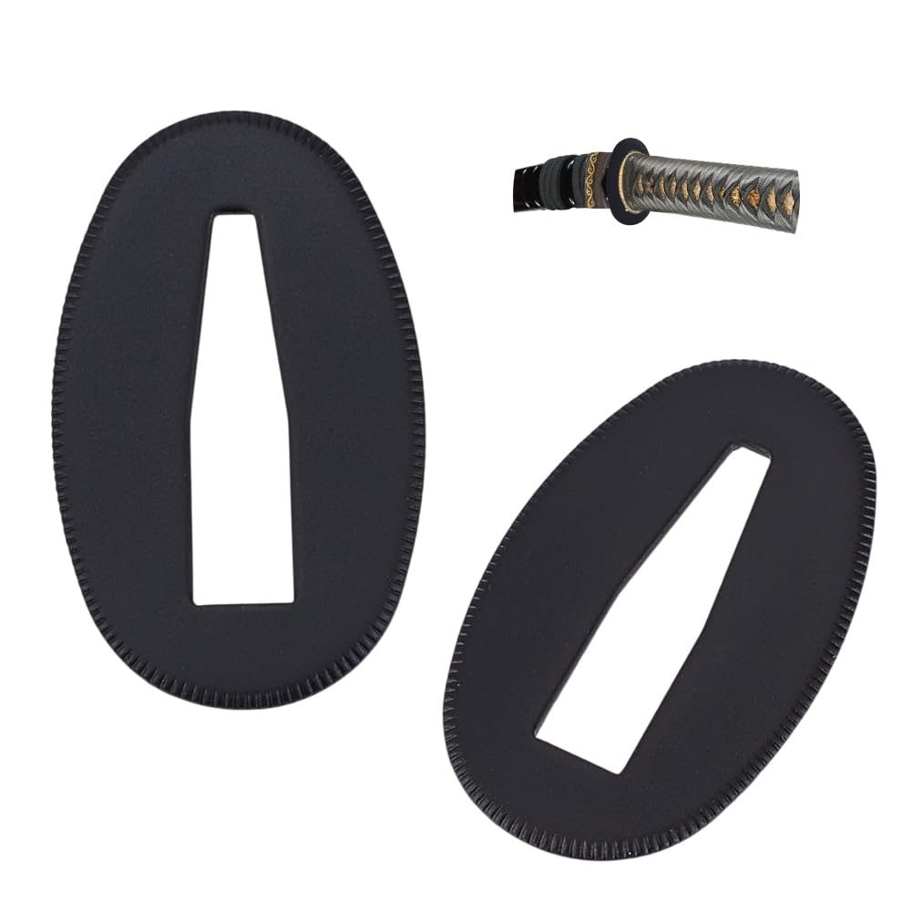 OLYCRAFT 2pcs Brass Sword Seppa Spacer for Japanese Samurai Swords Replacement 43x26mm Black Plain Oval Brass Samurai Sword Washers for Japanese Katana Maintenance Accessories