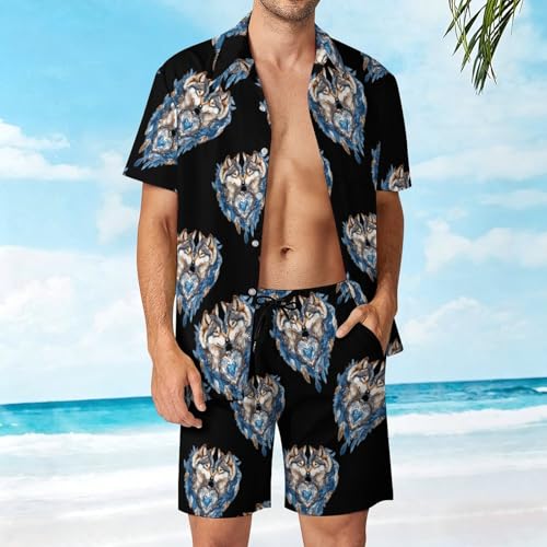 Camisa con botones y pantalones cortos con estampado de lobo atrapasueños 4
