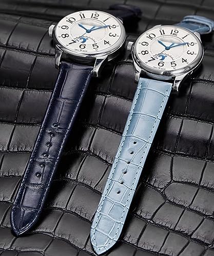 Image of Watch Bands Genuine Leather Embossed Alligator Grain Calfskin Replacement Strap for Women Men Bracelet Choose Color Width 16mm 17mm 18mm 19mm 20mm 21mm 22mm 22mm 24mm