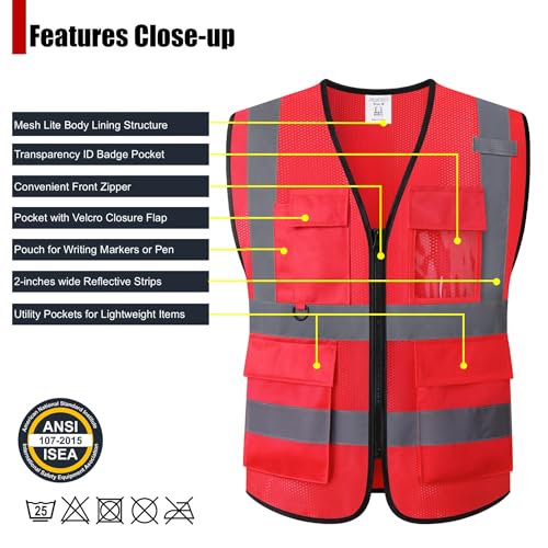 Image of Safety Vest for Men Women Hi Vis Vest with Pockets Mesh High Visibility Vests
