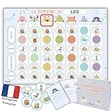 Lelouca Semainier Enfant – Tableau de Routine Magnétique Montessori – Planning de Semaine – 150 Aimants, Cartes de Jeu, Stylo Effaçable – Autonomie et Organisation