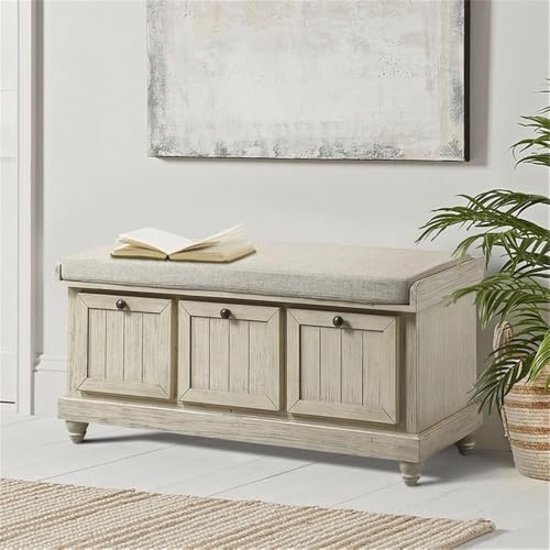 Lexicon-Woodwell-44-Wood-Fabric-Upholstered-Storage-Bench-with-Removable-Foam-Cushioned-Seat-Dark-Bronze-Knobs-Assembly-Required-in-White-Finish Lexicon Woodwell 44 Wood Fabric Upholstered Storage Bench with Removable Foam Cushioned Seat Dark Bronze Knobs Assembly Required in White Finish