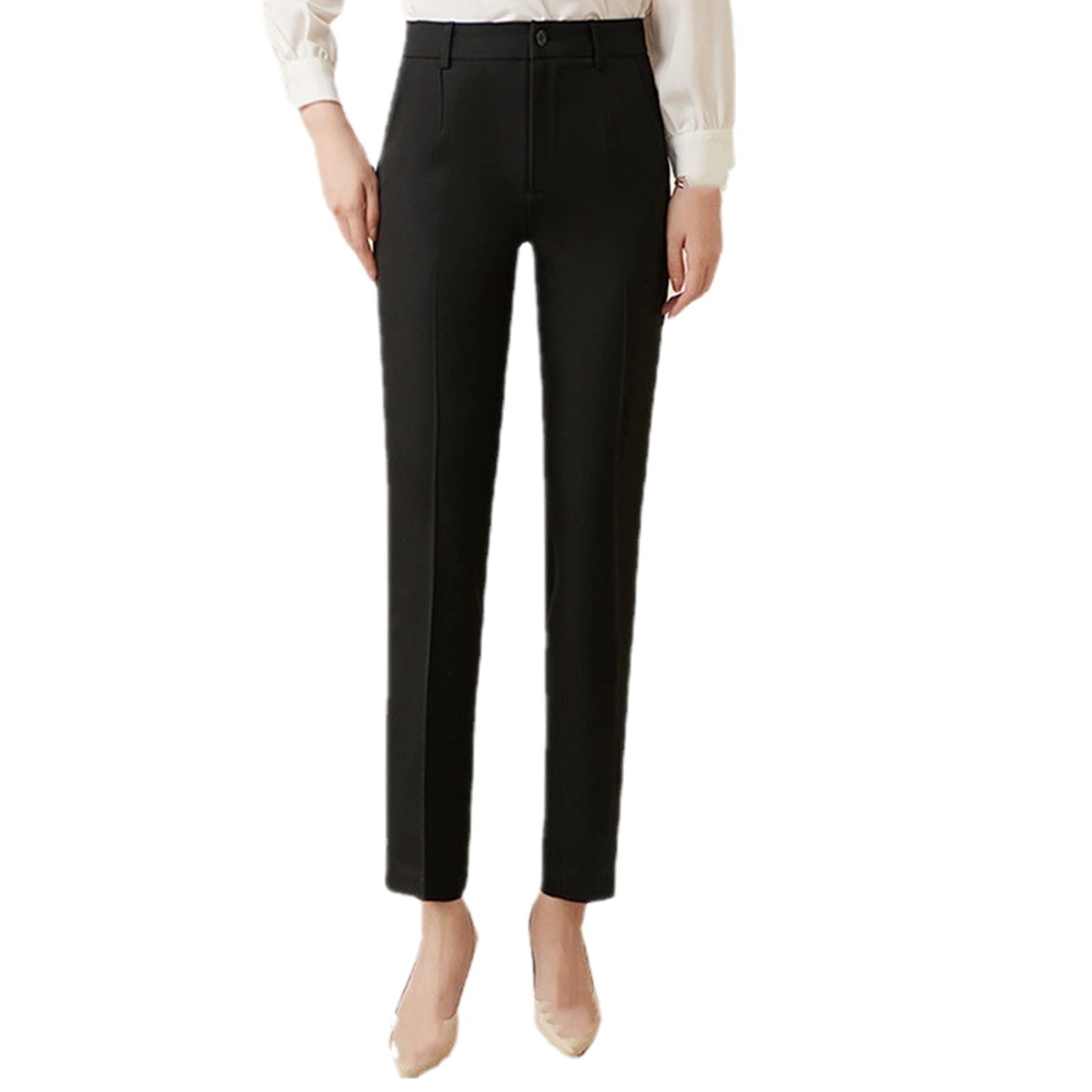 Fashion Womens Casual Workplace Temperament Trousers Loose All-Match Straight Pants Commuter Trousers S Black 1