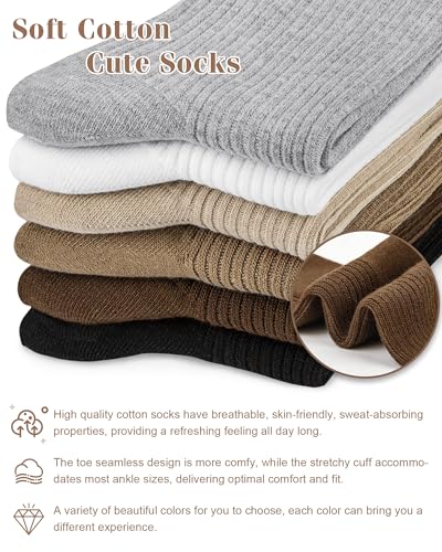 Image of YSense Women's Cotton Crew Socks 6 Pairs, Long Cute Aesthetic Neutral Athletic Boot Socks for Women Stocking Stuffers Gifts