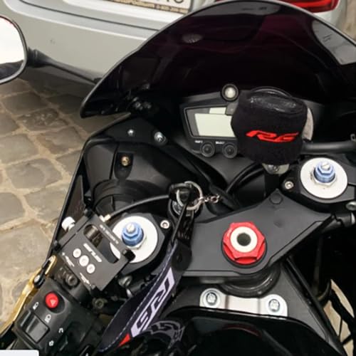 Image of Compatible with R6 YZFR6 YZF R6 R6S 1999-2021 2022 2023 2024 2025 Motorcycle Front Brake Fluid Reservoir Sock Cover Oil Cup Sock & Keyring Key Chain (Red)