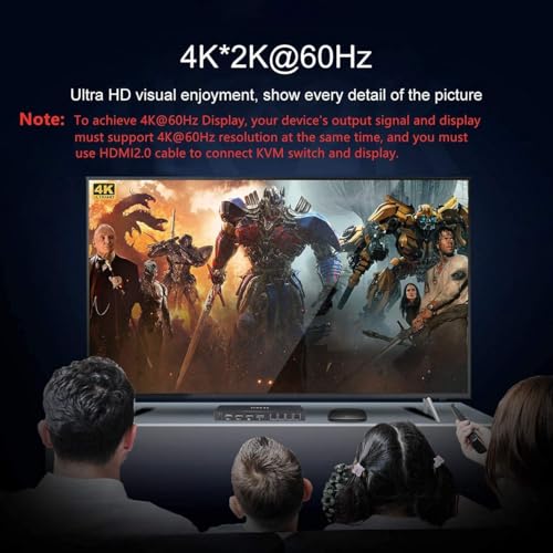 Image of KVM Switch 4 Ports, 4 In 1 Out HDMI KVM Switcher Box Support 4K@60Hz, Compatible With Windows /Linux /Mac System etc, With Hotkey Switch Way, USB A-B Port